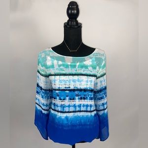 Blouse Top Alfani Blue Sheer Large Petite